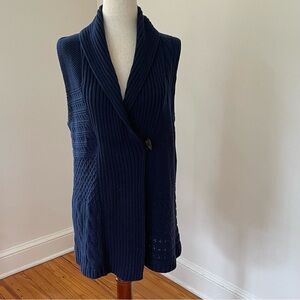 Chaps Sweater Vest Women’s Medium Navy Blue Cable Knit Shawl Collar Button